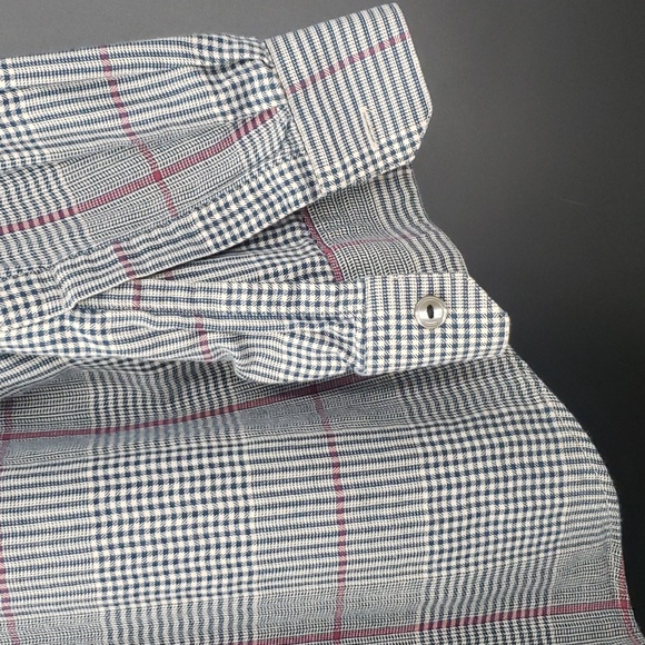Stone Work Vintage Men's Navy White Red Plaid Button Down Dress Shirt - Picture 10 of 14